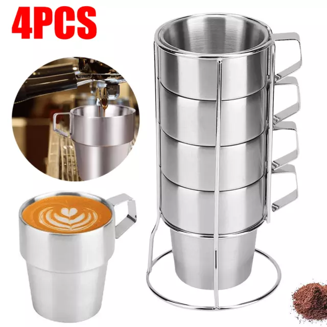 Set of 4 Large STAINLESS STEEL Coffee Tea Cosy Mugs jugs Cups Tumblers 300 ml