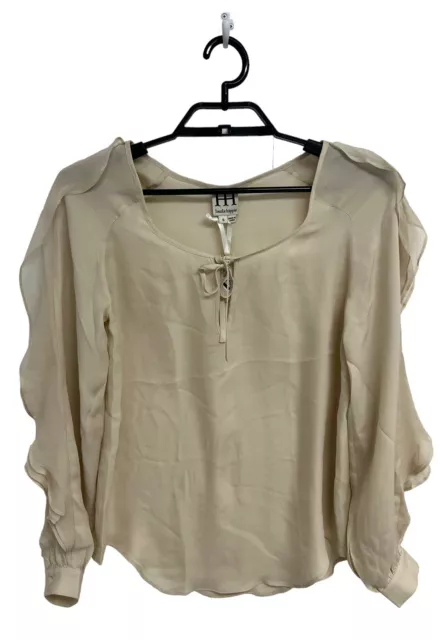 Haute Hippie Women's Long Ruffled Sleeve Cream Silk Blouse Size S