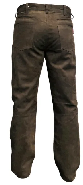 Jeans IN Pelle Braun Morbido Pantaloni da Stivale Moto Wildlederhose Trachten 2