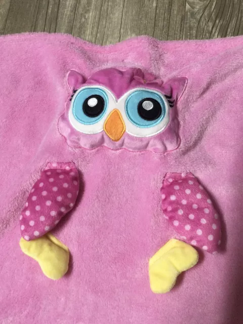 HTF Baby Boom Pink Owl Baby Girl Blanket Lovey Squeaks Crinkle 3D Soft EUC P2 3