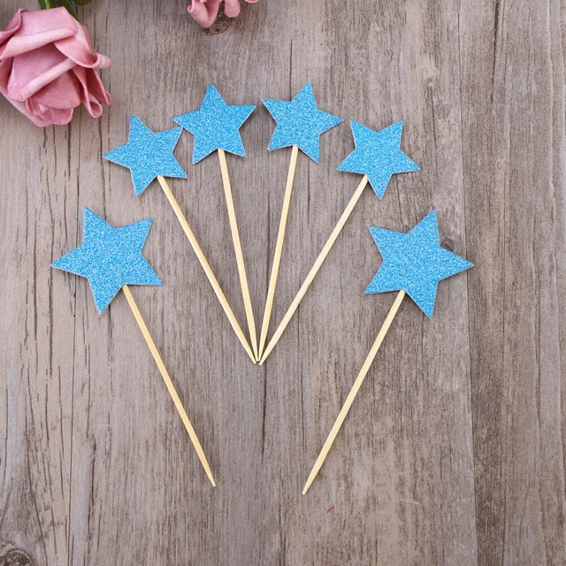 Palos de tapa de pastel cupcake toppers estrella - 12 selecciones de pastel estrella brillante cupcake-