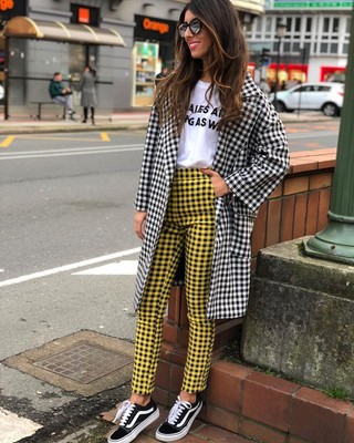 ZARA SS18 CHECKED Trousers Black/Yellow 