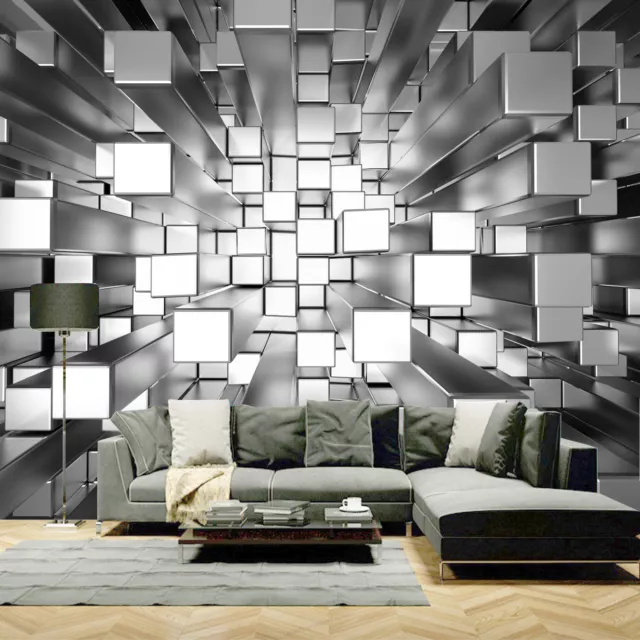 Cubos de colores 3D papel tapiz plateado patrón fotográfico pared mural habitación hogar póster decorativo