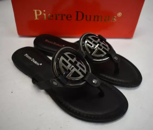 Pierre Dumas Womens Limit-24 Black Slip On Flat Thong Flip Flop Sandals Size 7