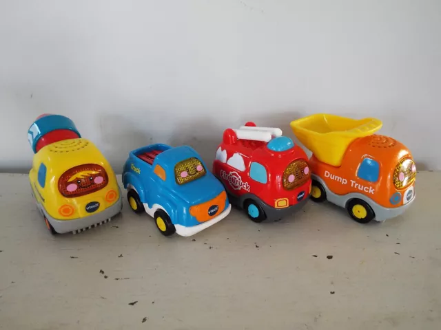 Lot 4 VTech Go Go Smart Wheels Vehicles Firetruck Pick up Truck Cement Mixer Car