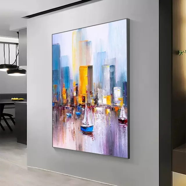 Abstract Cityscape Oil Painting Hand Painted on Canvas Large Original Modern