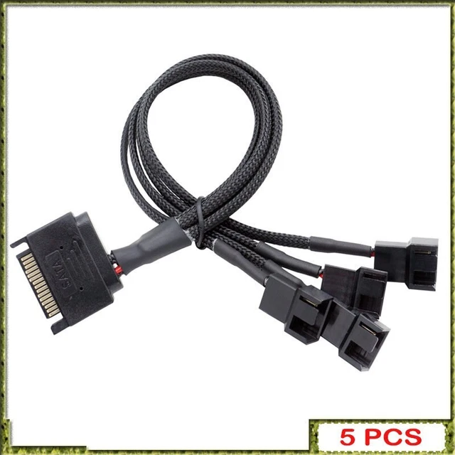 5pcs Black Sleeved Cooler Cooling Fan Splitter Power Cable SATA Multiport 3/4Pin