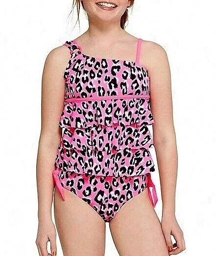NWT JUSTICE GIRL Cheetah Pink Leopard Print Tankini Swimsuit 6 7 8