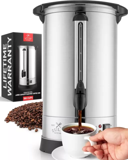 Zulay 100 Cup Commercial Coffee Urn & Hot Beverage Dispenser - BPA-Free Stainles