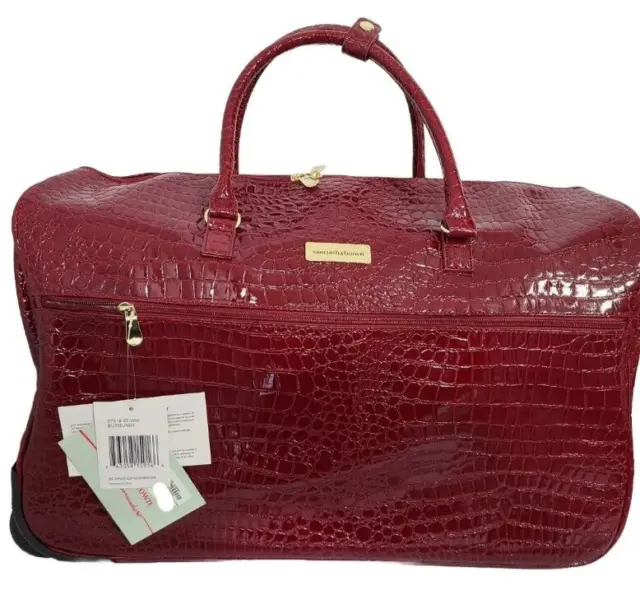 Samantha Brown Croco Embossed Wheeled 22.5" Weekender Luggage Bag Burgundy NWT 2