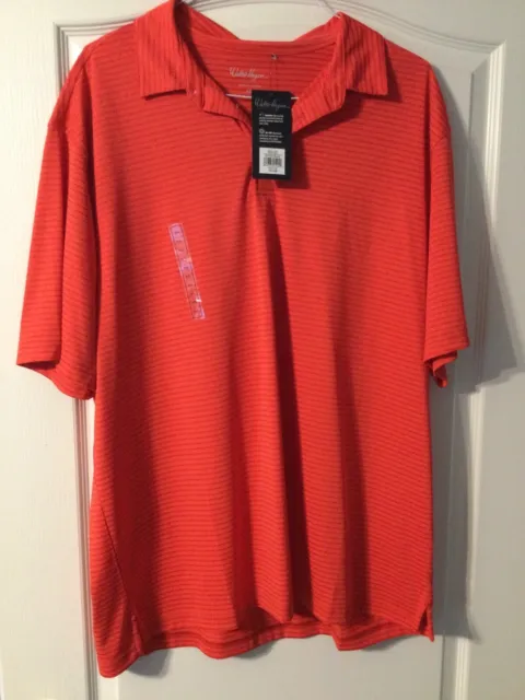 Men’s Walter Hagen Texture Stripe Polo Golf Shirt XXL Wildfire Orange NWT
