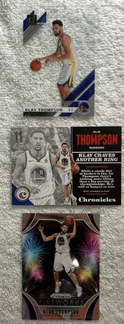 Klay Thompson 3 Card Lot Prizm Fireworks, Donruss Clearly Acetate