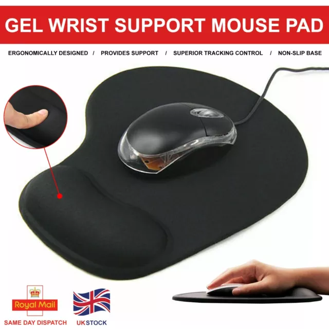 Mouse Mat Gaming Anti-Slip Large Pad PC, Computer Foam Black Wrist Support UK