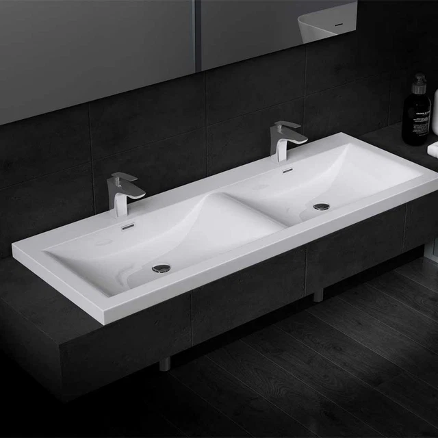 BATHROOM WASH BASIN Vanity Stone Resin Semi Recessed Large Double Sink