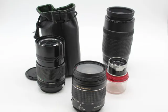 F x4 Vintage Cameras Lenses Inc. Canon 28-80mm, Canon FD 135mm, Supar 4.5 etc