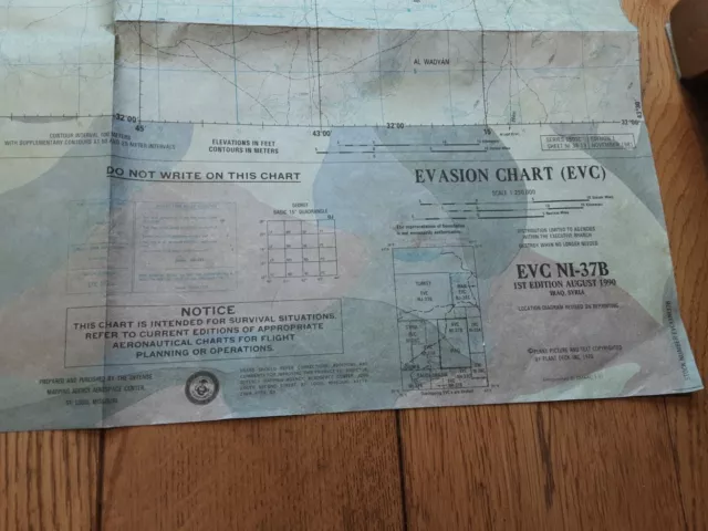 Very rare U.S.A.F Iraq / Syria  Indestructible Evasion Chart 1st Edition 1990