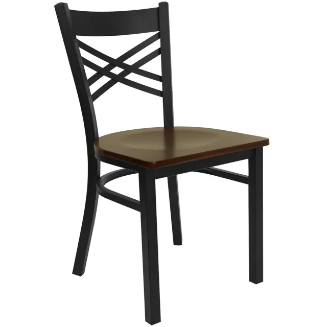 Flash Furniture X-Back Metal Restaurant Chair Black w/Mahogany Wood Seat
