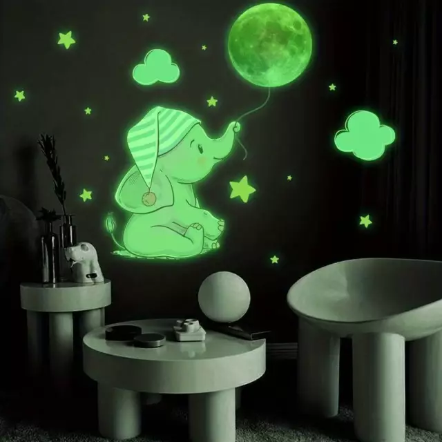 Nachtleuchtend Wandtattoo Elefant Mond GK29 Wandsticker Kinder Wandaufkleber