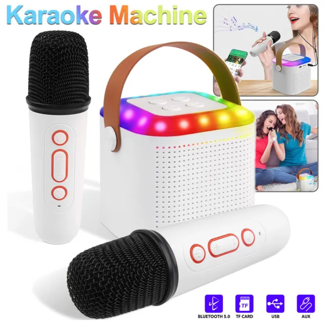 Party Mini Karaoke Machine RGB LED Bluetooth Speaker Singing  w/ 2 Mic Portable