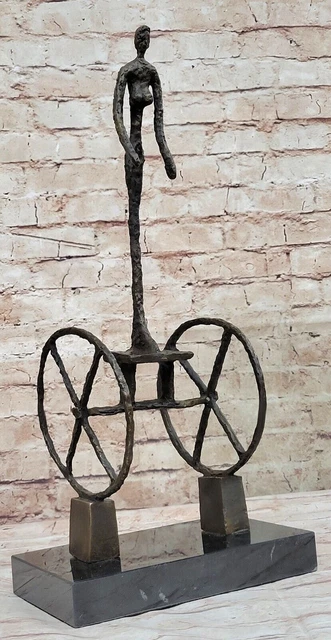 Artigianale Cubista Moderno Chariot Con Femmina Rider Bronzo Scultura Nr