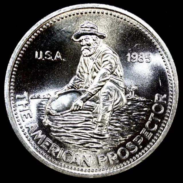 1985 "The American Prospector" Engelhard Round, One Troy Ounce .999 Fine Silver