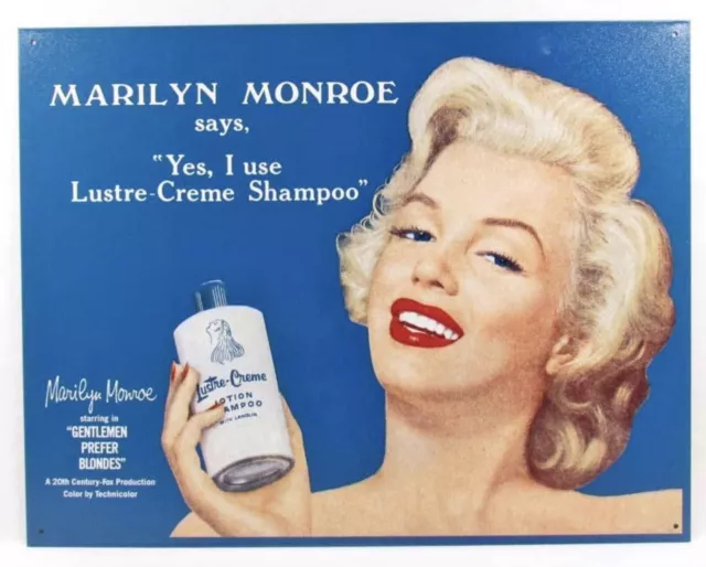 Vintage Tin Sign Marilyn Monroe Lustre Creme Shampoo Ad 12" x 16”