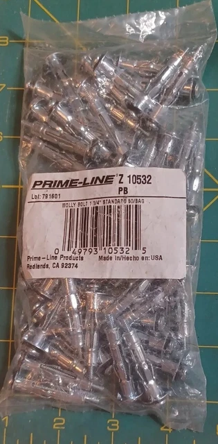 Prime-Line MP10532 Molly Bolt Standard, 1 1/4-Inch, Pack of 50, 50 Piece