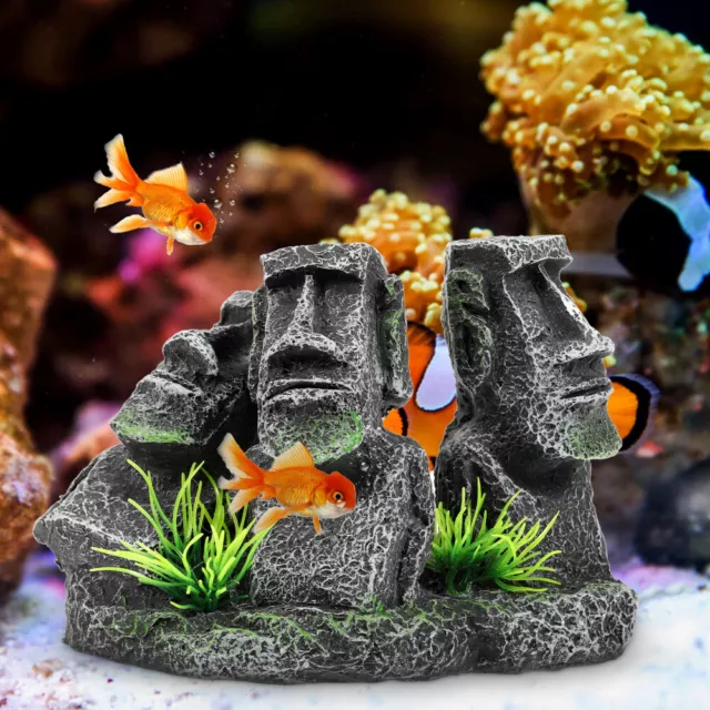 Stone Statue Aquarium Ornaments Resin Fish Tank Figurines Fake Moai 3