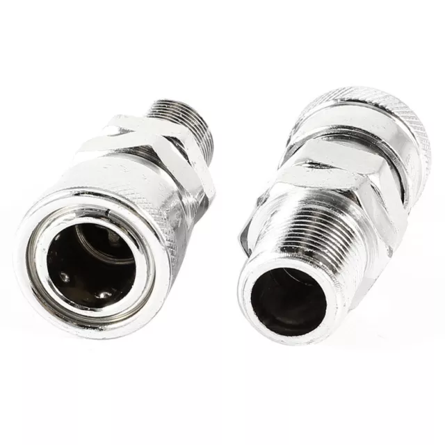 A● 2 Pcs SM-30 Pneumatic 16mm Male Screw Metal Air Tube Quick Coupling