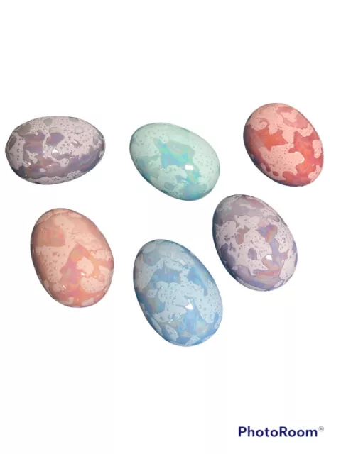 Vintage Hand Painted Ceramic Easter Eggs Iridescent Splatter - Mixed Lot Of 6