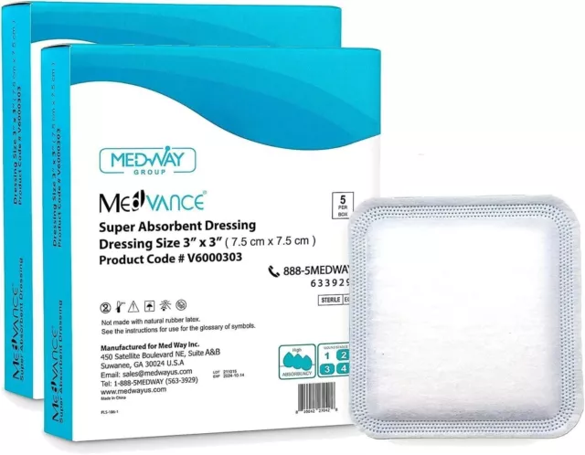 MedVance Super Absorbent Non-Adhesive Wound Dressing, 3"x3", Box of 10