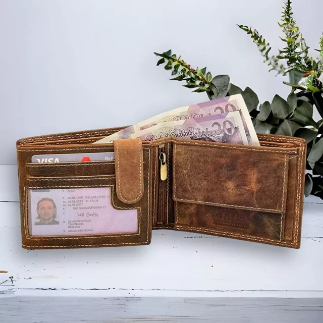 Personalised Custom Engraved RFID Blocking Mens Distressed Hunter leather Wallet 3