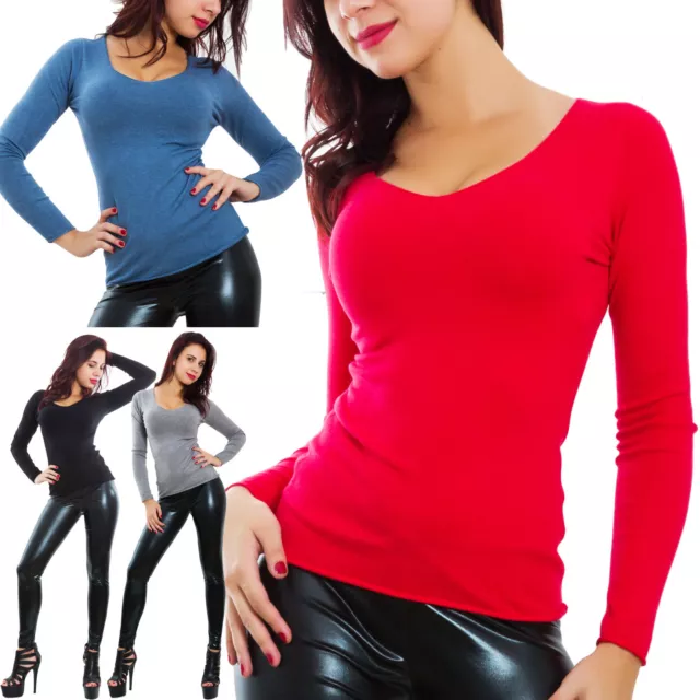 Maglione donna maglioncino scollo V aderente pullover basic sexy FF-1569