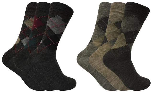 3 paires homme fines chaudes fantaisie laine chaussettes en gris et marron