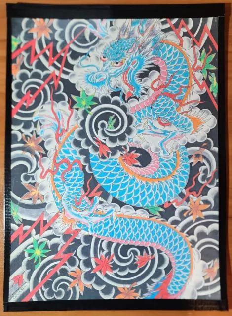 ¡Dennis Cockell Tatuaje Flash Londres Vintage Estilo Tradicional Japonés ¡Dragón!