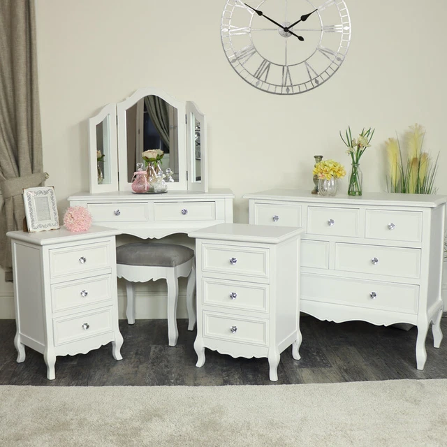 Juego de muebles de dormitorio blanco cajones de pecho tocador par mesitas de noche