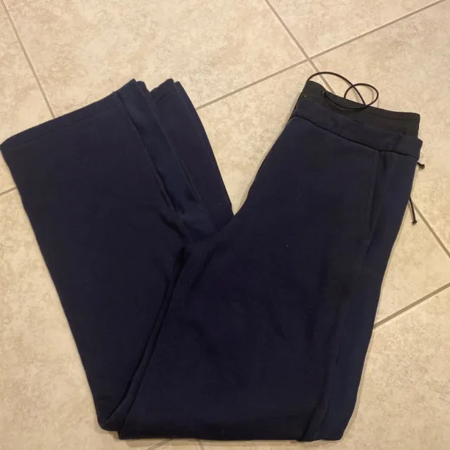 TIBI Double Waist Zippered Wide Leg Sweatpants Navy Blue Size S/M