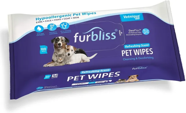 Furbliss Hygienic Pet Wipes for Dogs & Cats, Cleansing Grooming & Deodorizing