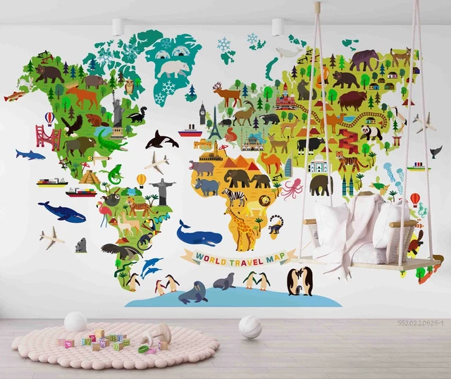3D CARTOON WORLD Map Wallpaper Wall Mural Removable Selfadhesive 1 EUR