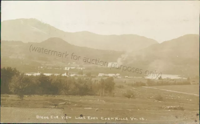 Eden Mills, VT - Lake Eden Aerial View RPPC 1925 - Vtg Vermont Photo Postcard