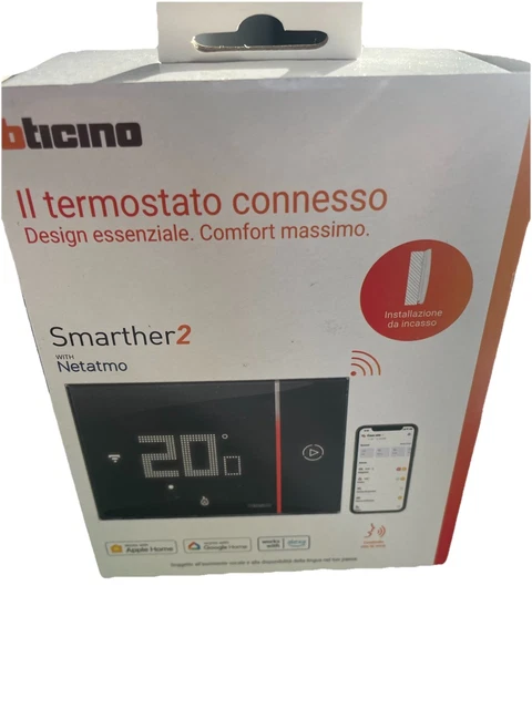 Bticino XG8002E Smarther2 Thermostat Mit WiFi & Netatmo – Schwarz, Unterputz, App-Steuerung, Kompatibel Mit Alexa & Google