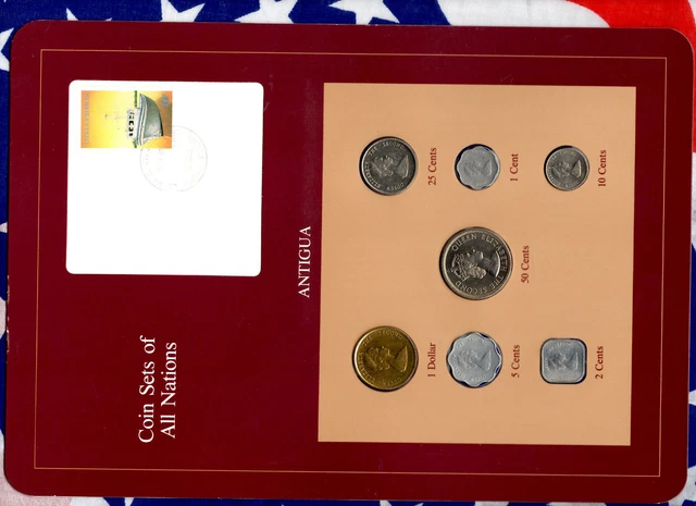 Coin Sets of All Nations Antigua E.C. w/card 1965-1986 UNC 50 cents 1965