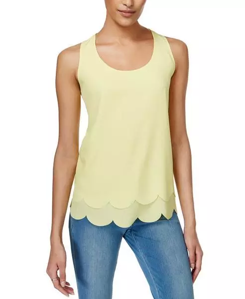 Maison Jules Acid Yellow Tiered Cutout Scallop Tank Top - Size L *NEW w/ Tag*