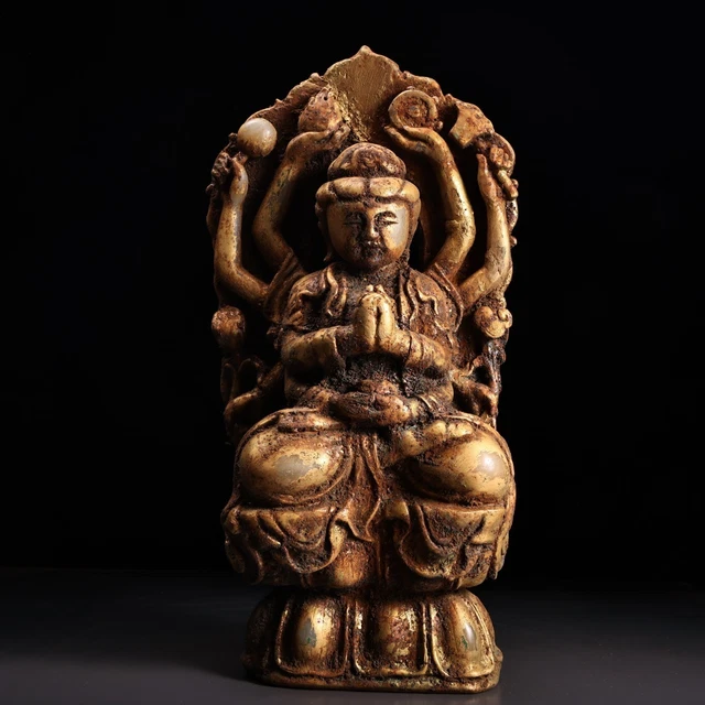Collection of handmade white jade gilded Guanyin statues