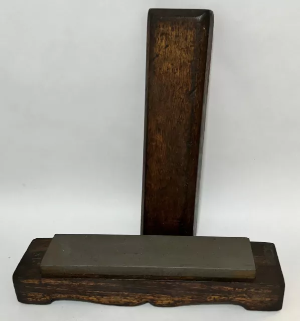 Antique Vintage Natural Oilstone Oil Stone Wooden Box Workshop Tool Home Razor 2