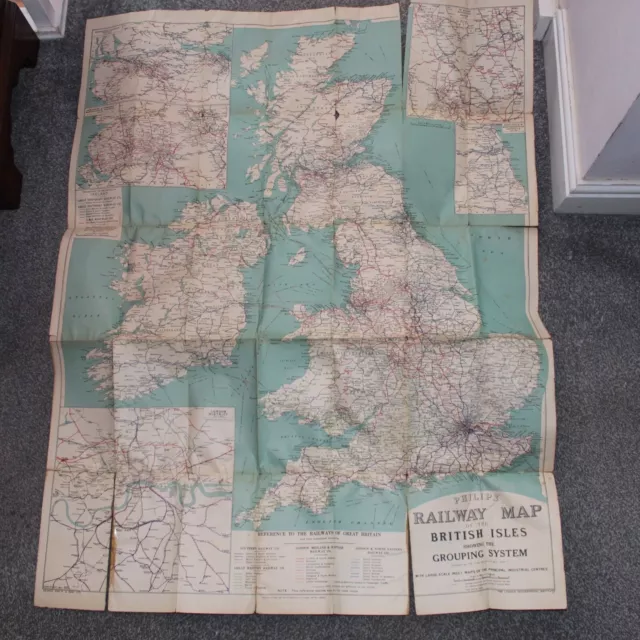 Vintage Philips Railway Map of the British Isles by George Philip Son Ltd c1930