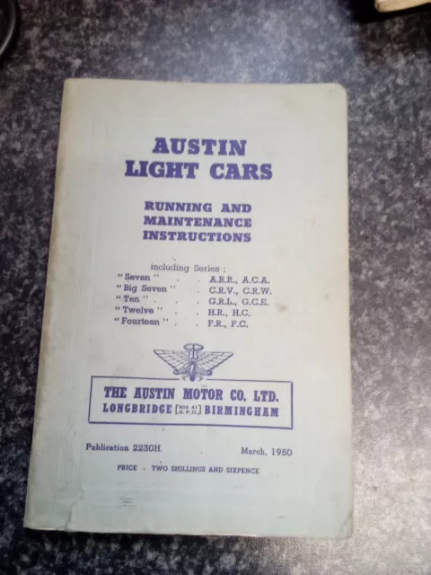 Austin Light Cars Running and Maintenance Instructions 1950