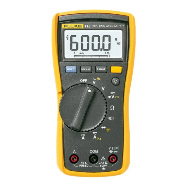 Fluke 115 True RMS Multimeter 600v AC/DC with Test Lead Set - 3 Year Warranty