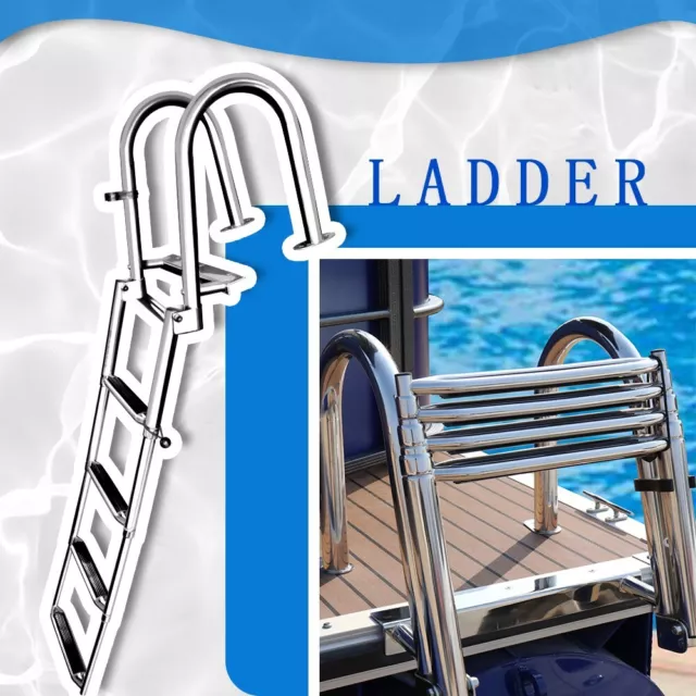 Boat 4 Step Ladder Stainless Steel Folding Pontoon Yacht Telescopic Swimming