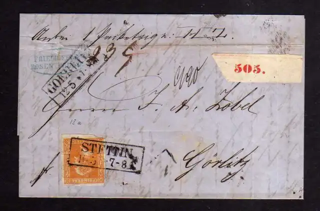 v082 aus Stettin Sammlung Preußen 12 Paketbegleitbrief um 1860 nach Görlitz